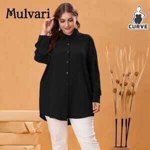 Black Button Front High Low Blouse 2XL